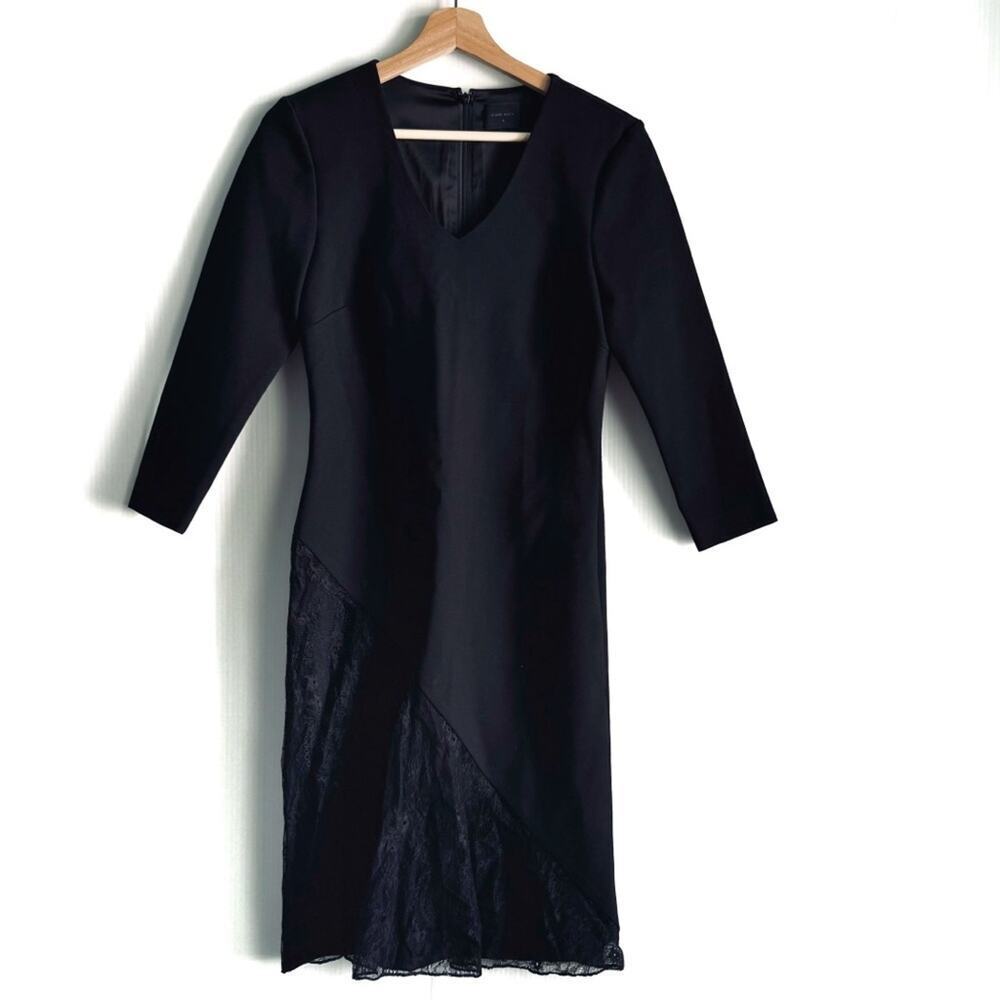 Pure Navy v-neck asymmetrical lace detail on bottom size 4 black dressy